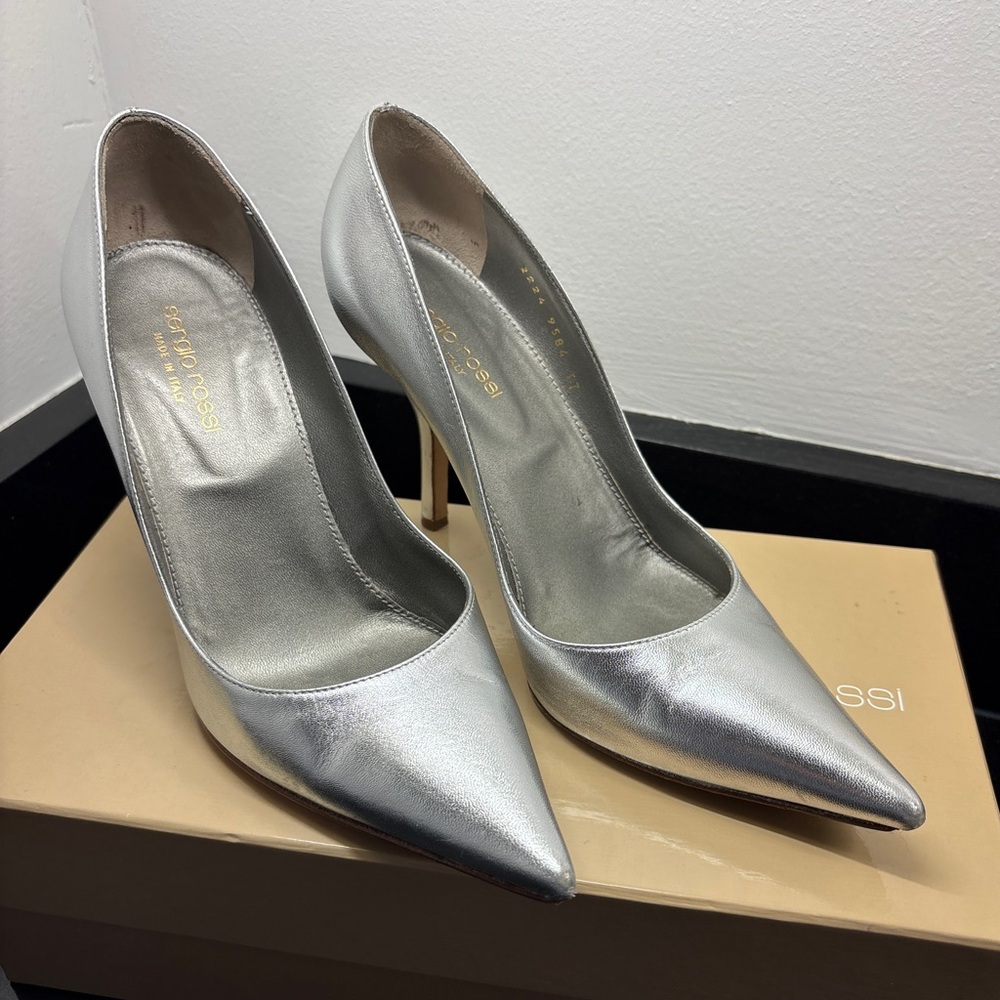 Sergio Rossi Pointy Silver Heels